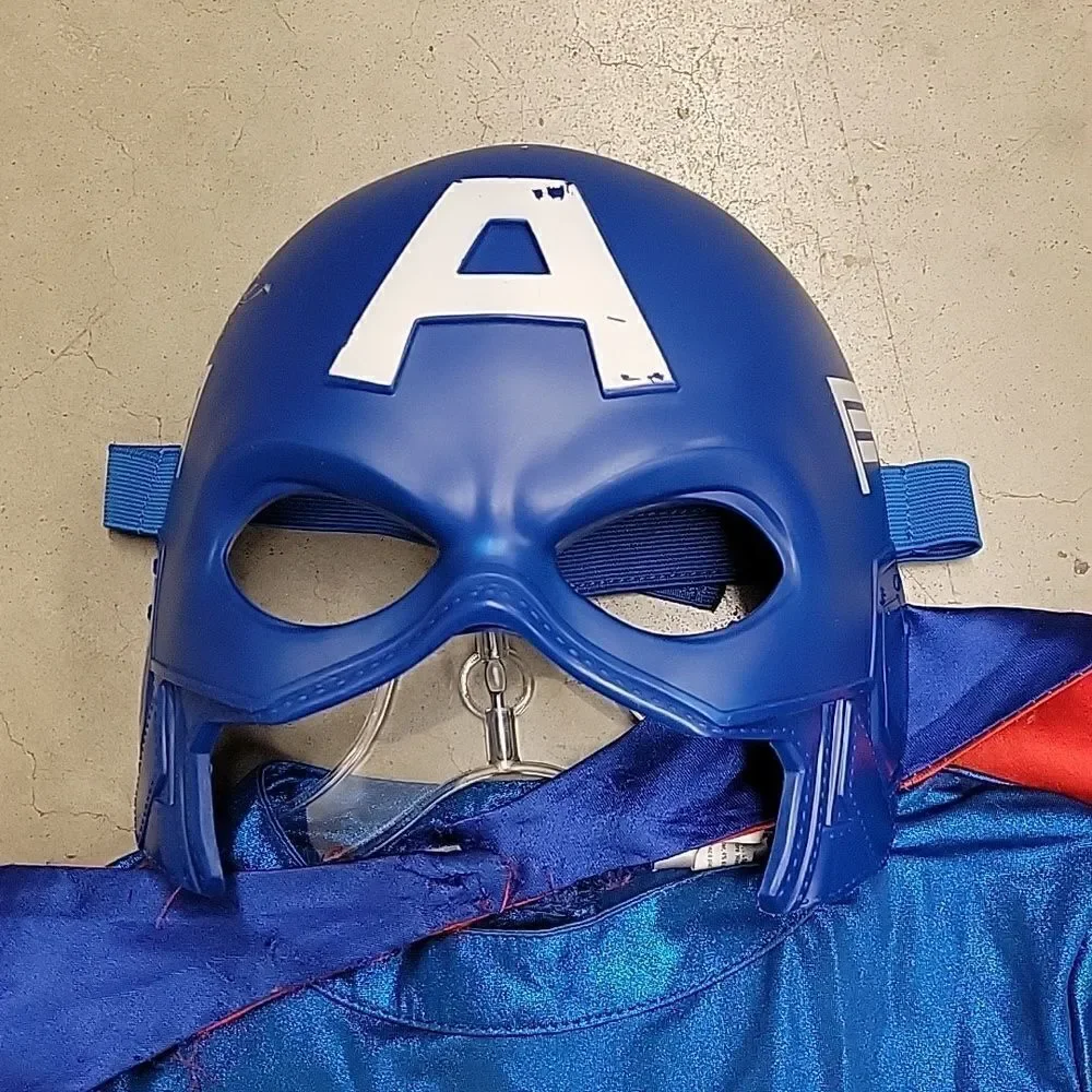 Captain America dress, cape, shield, socks, mask Childs Large 12-14 - Picture 10 of 12